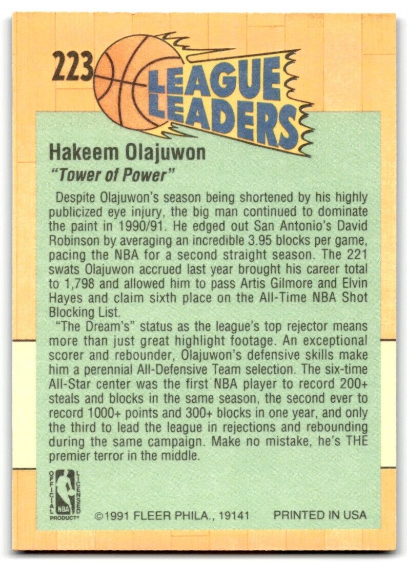 1991-92 Fleer Hakeem Olajuwon Houston Rockets #223