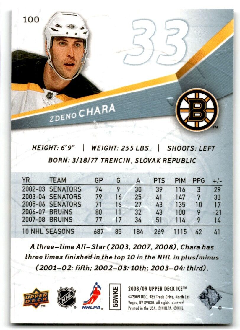 2008-09 Upper Deck Ice Zdeno Chara Boston Bruins #100