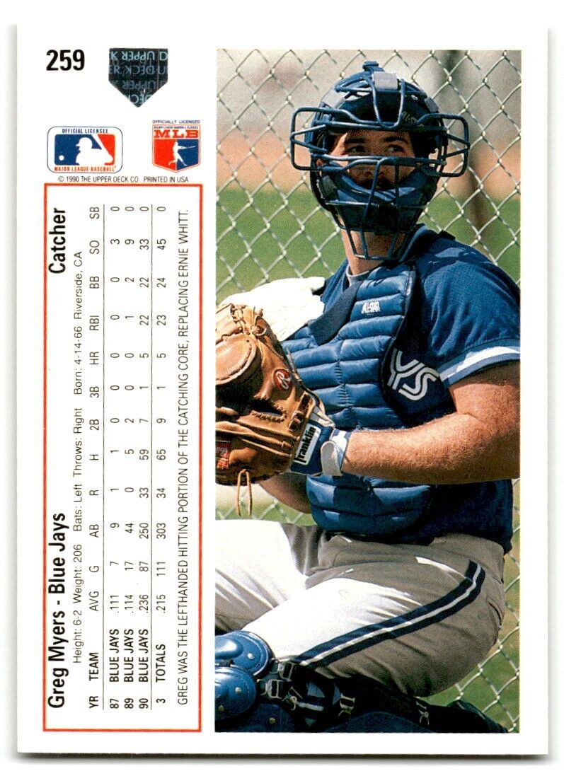 1991 Upper Deck Greg Myers Toronto Blue Jays #259