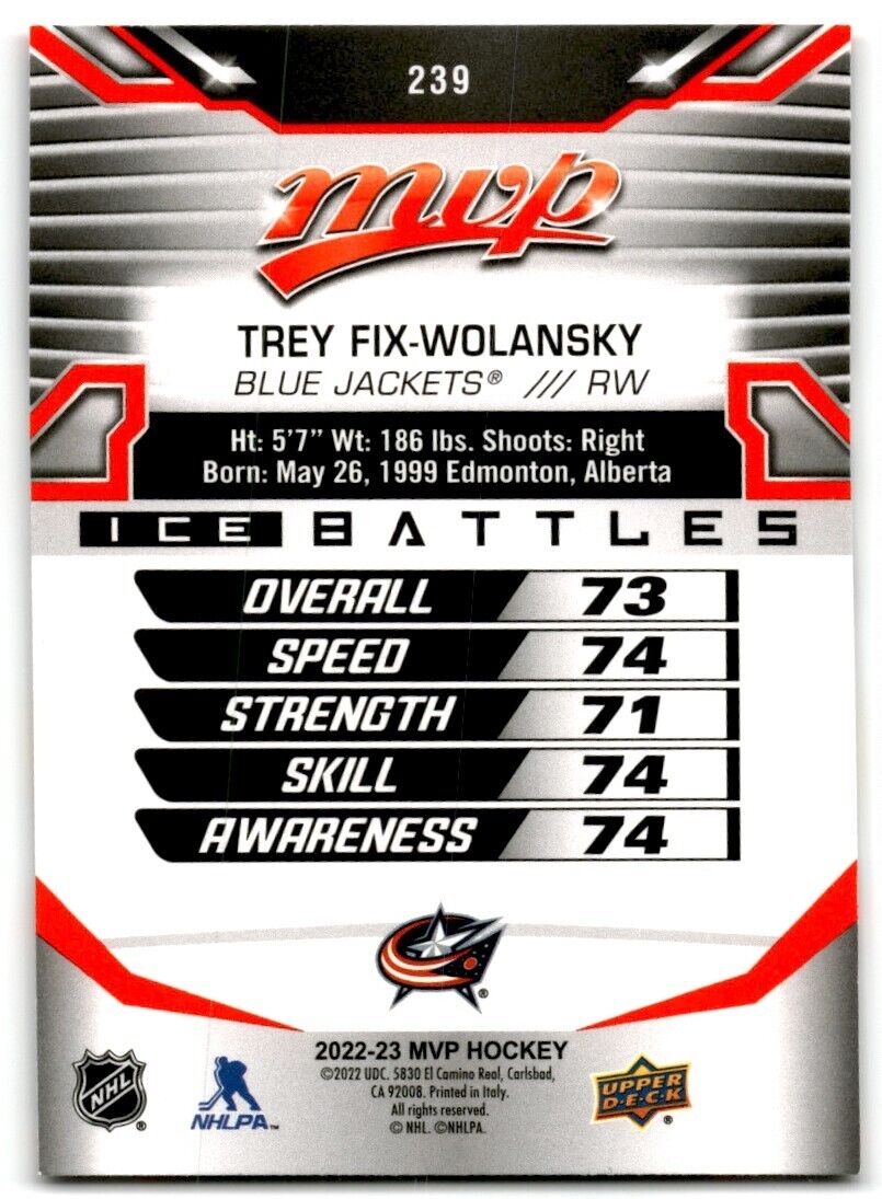 2022-23 Upper Deck MVP Ice Battles Trey Fix-Wolansky Rookie Columbus Blue