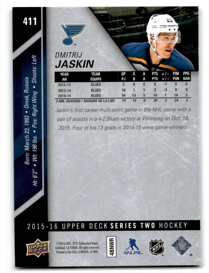 2015-16 Upper Deck Dmitrij Jaskin St. Louis Blues #411