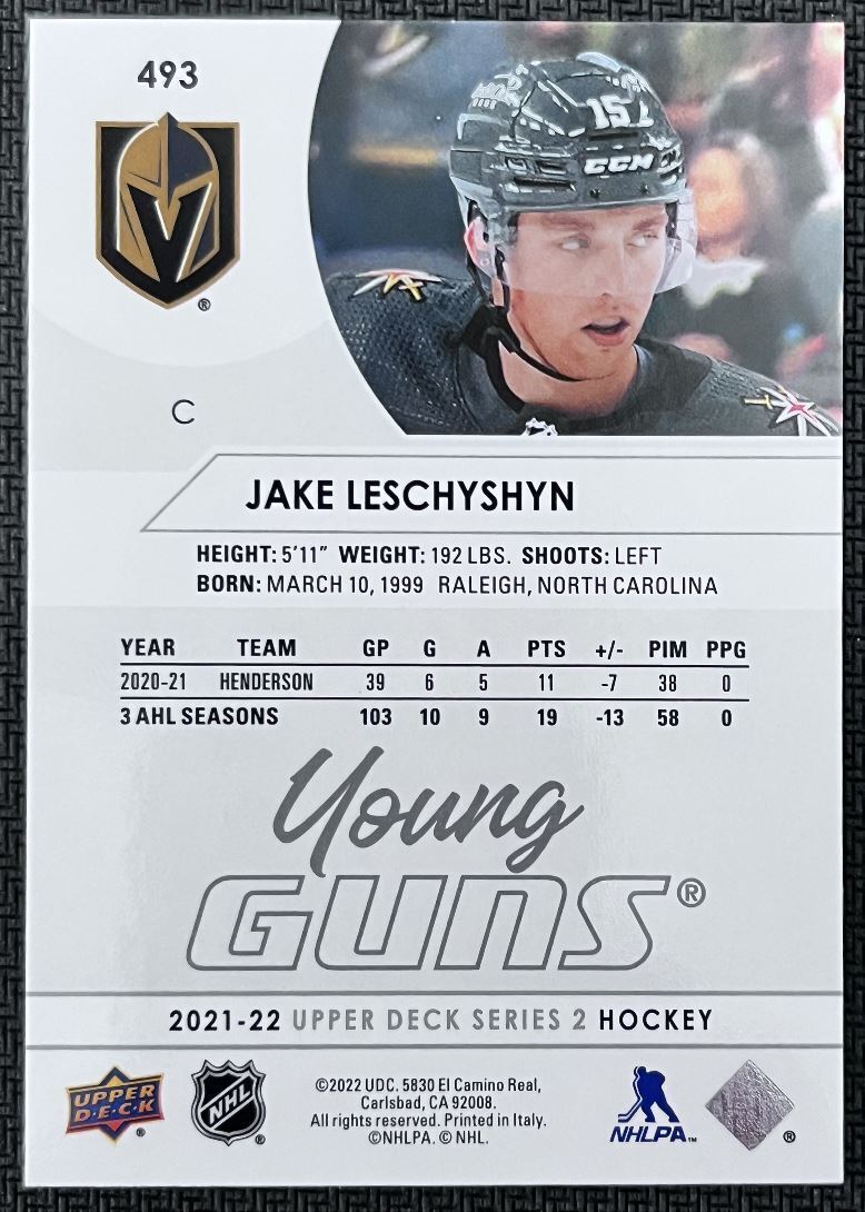 2021-22 Upper Deck Jake Leschyshyn Rookie Vegas Golden Knights #493