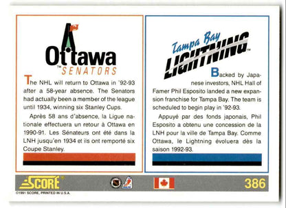 1991-92 Score Canadian A Look Into the Future Ottawa Senators - Tampa Bay