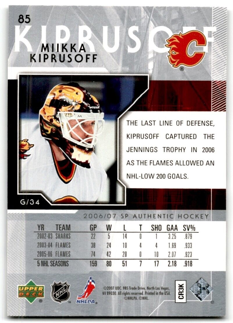 2006-07 SP Authentic Miikka Kiprusoff Calgary Flames #85