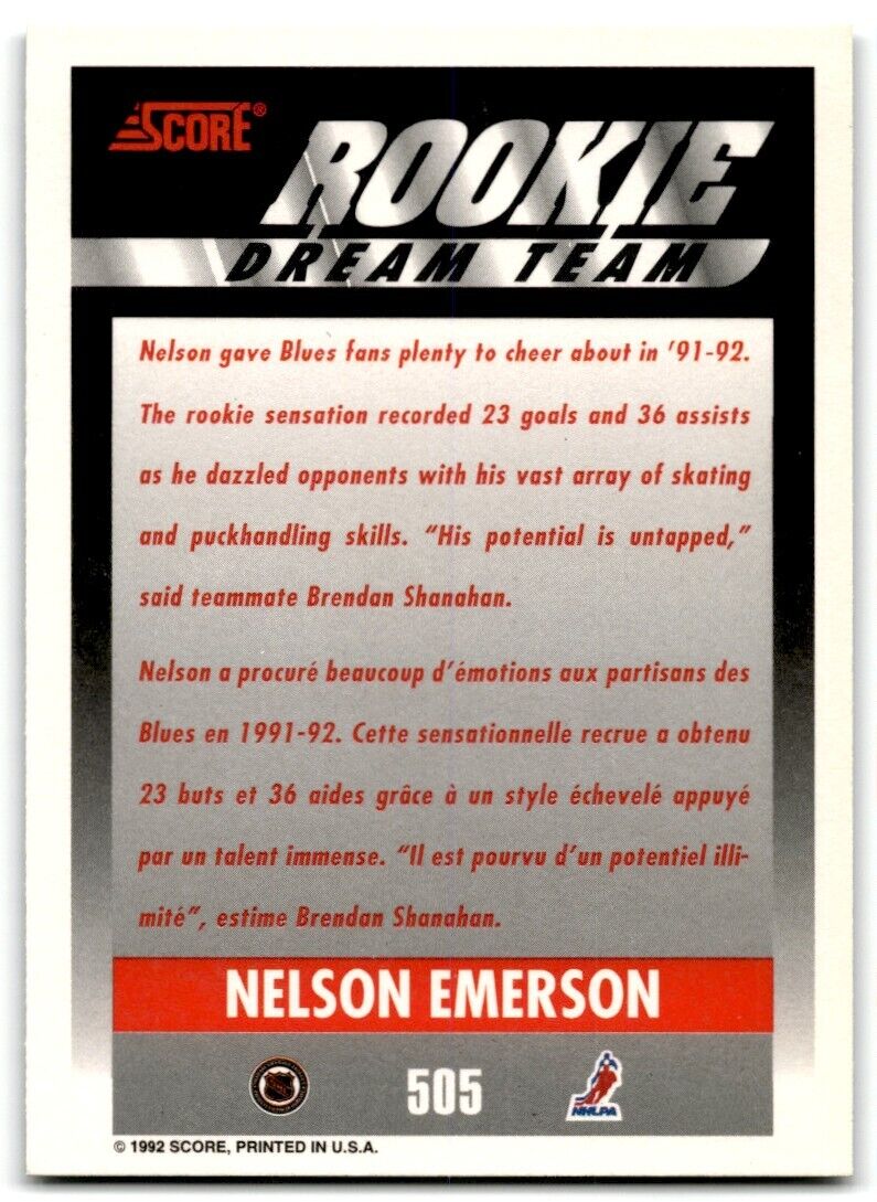 1992-93 Score Nelson Emerson St. Louis Blues #505