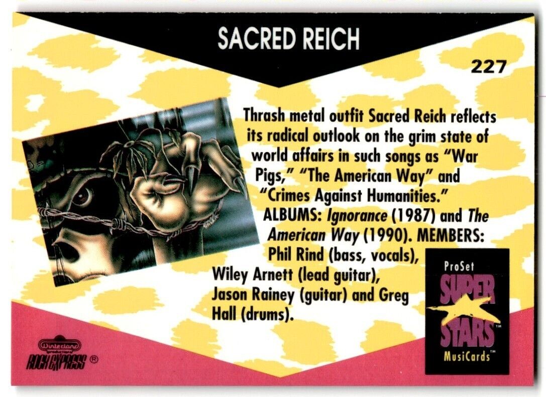 1991-92 ProSet Super Stars MusiCard Sacred Reich #227