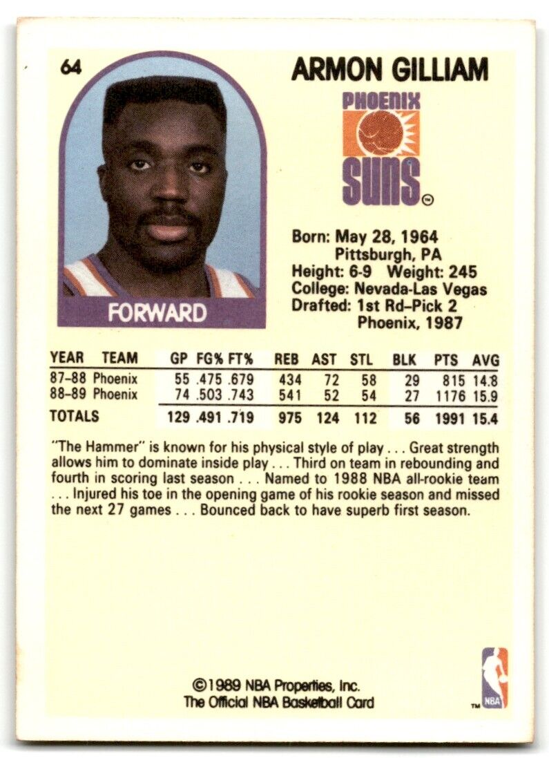 1989-90 Hoops Armon Gilliam Phoenix Suns #64