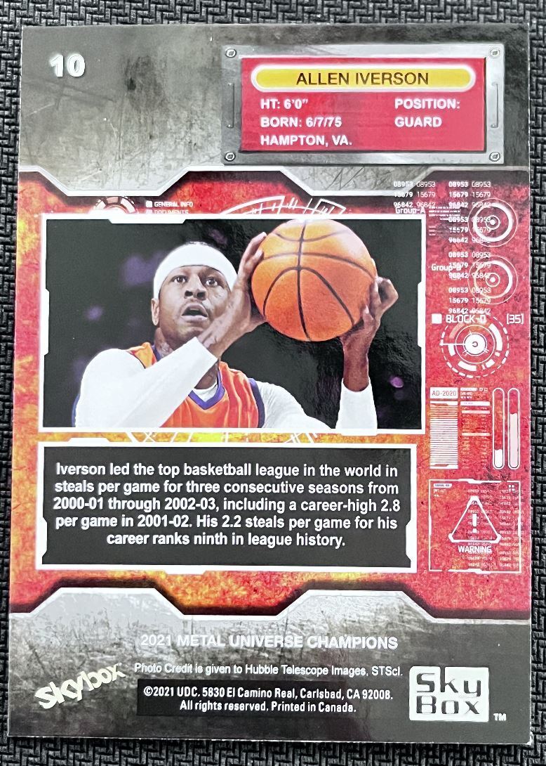 2021-22 Skybox Metal Universe Champion Allen Iverson #10