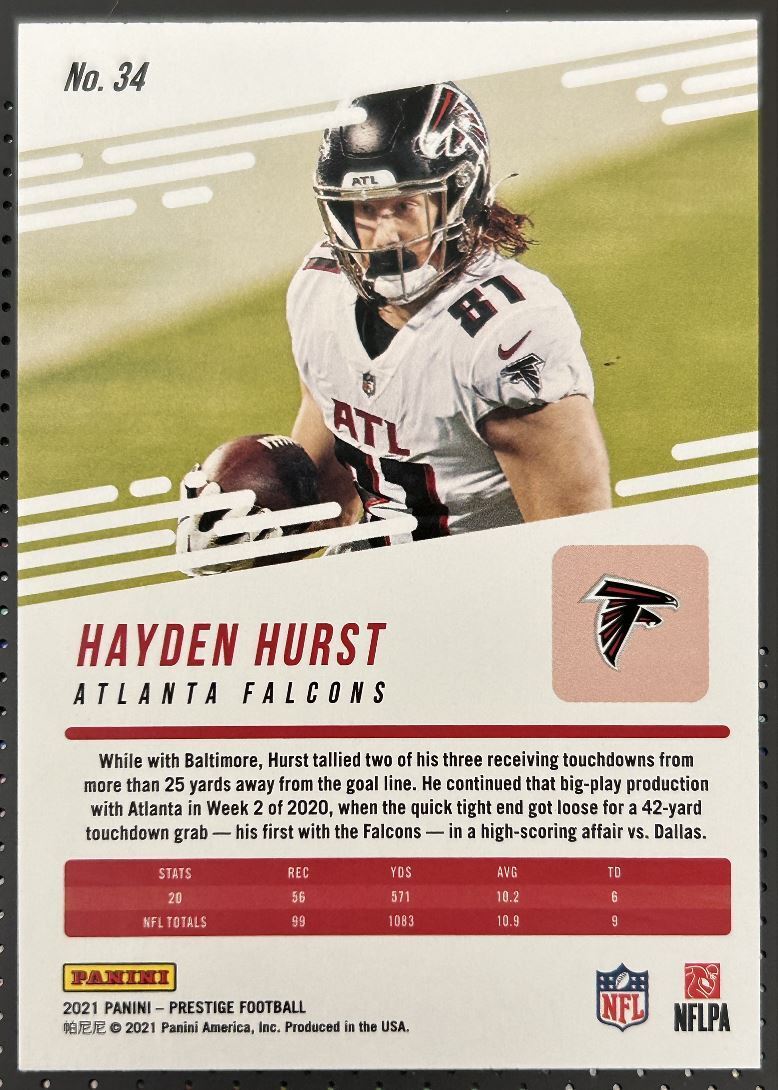 2021 Panini Prestige Xtra Points Astral Diamond Hayden Hurst Atlanta Falcons #34