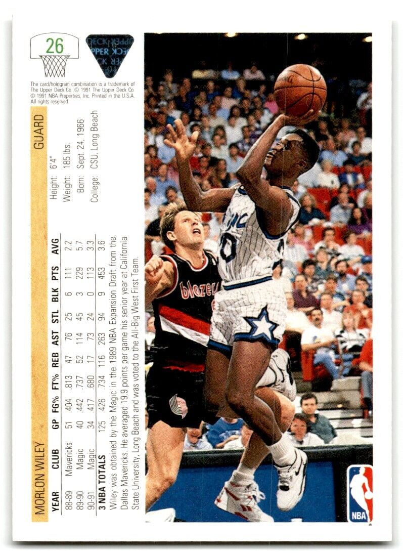 1991-92 Upper Deck Morlon Wiley Orlando Magic #26