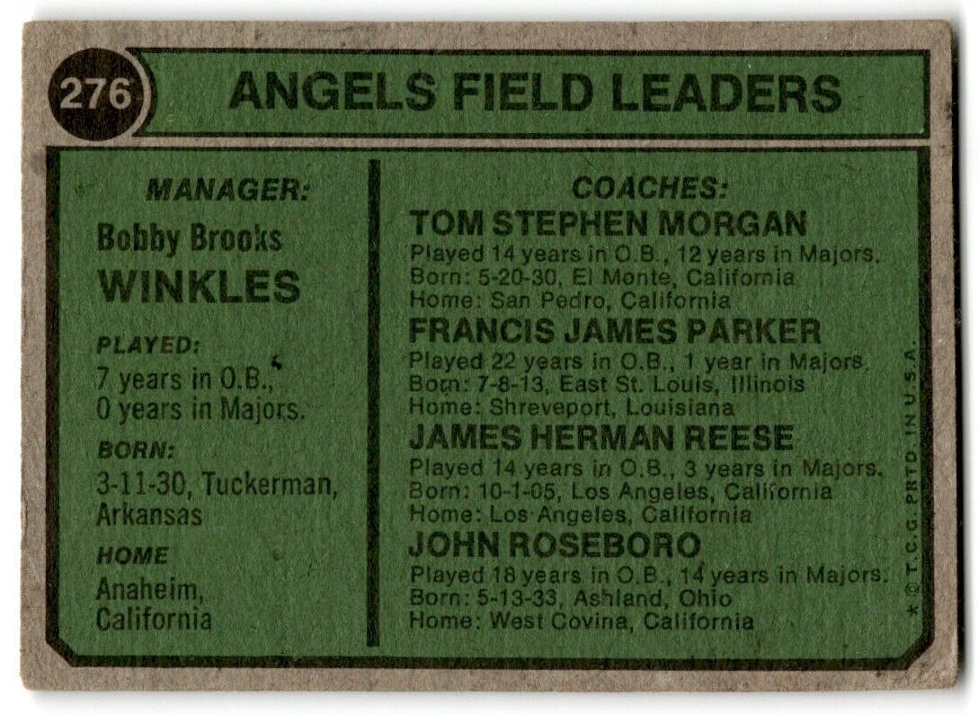 1974 Topps Bobby Winkles/John Roseboro/Salty Parker/Tom Morgan/Jimmie Reese