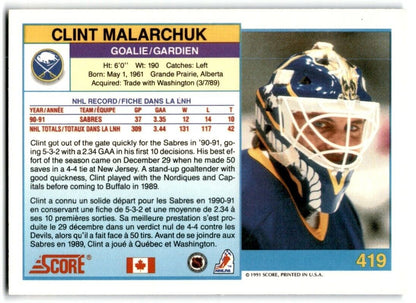 1991-92 Score Canadian Bilingual Clint Malarchuk Buffalo Sabres #419