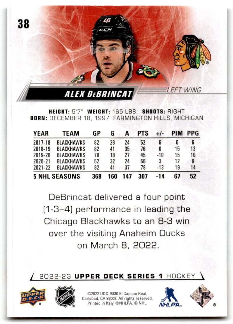 2022-23 Upper Deck Alex DeBrincat Chicago Blackhawks #38