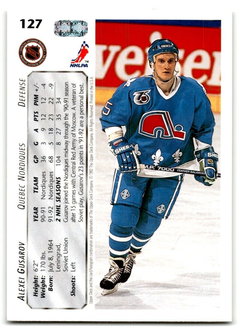 1992-93 Upper Deck Alexei Gusarov Quebec Nordiques #127