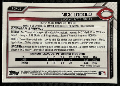 2021 Bowman Chrome Prospects Nick Lodolo Cincinnati Reds #BCP-20