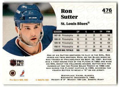 1991-92 Pro Set Ron Sutter St. Louis Blues #476