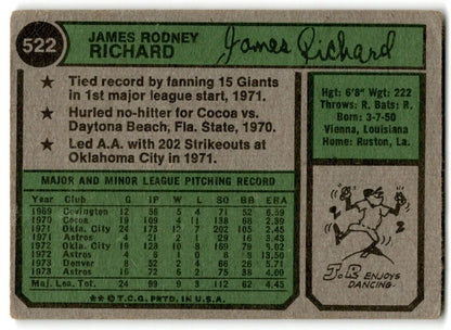 1974 Topps J.R. Richard Houston Astros #522