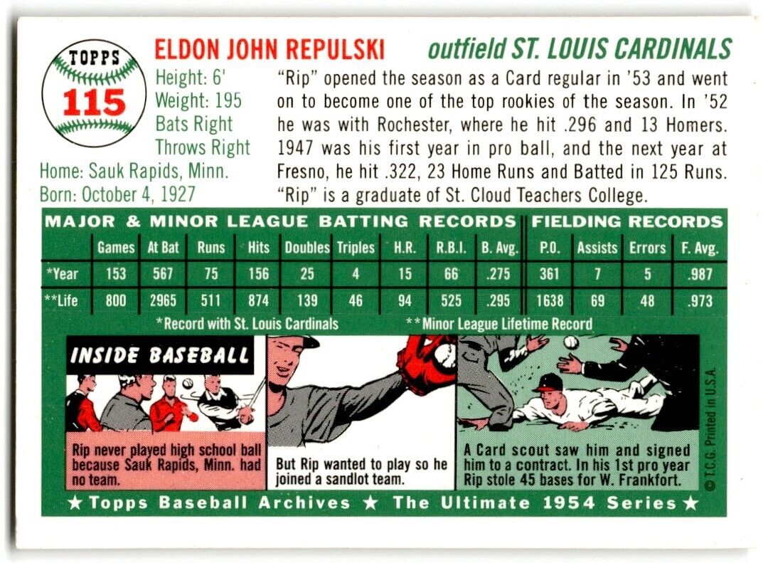 1994 Topps Archives 1954 Rip Repulski St. Louis Cardinals #115