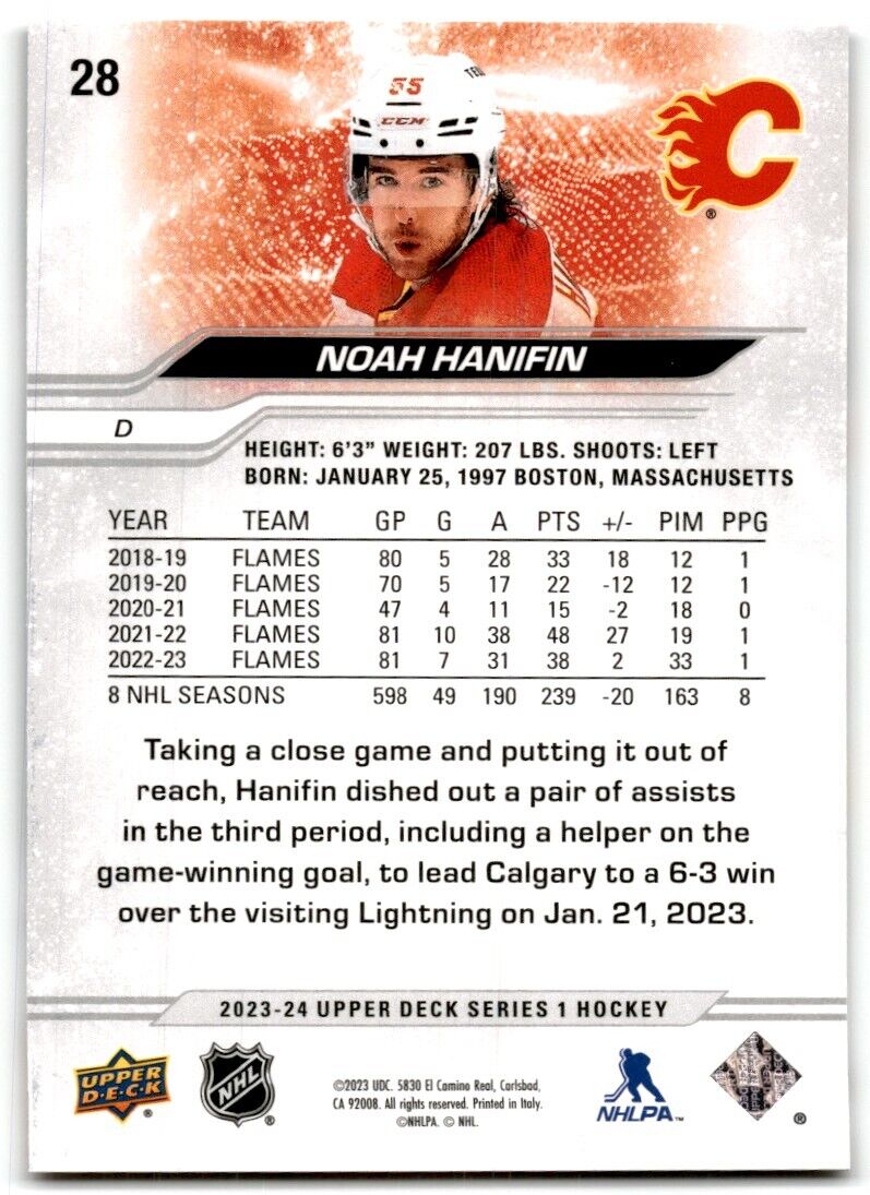 2023-24 Upper Deck Noah Hanifin Calgary Flames #28