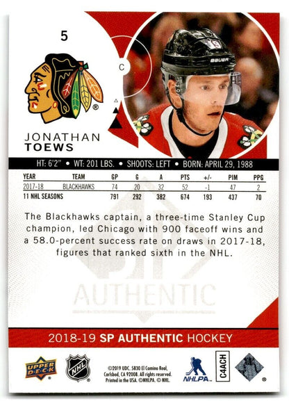 2018-19 SP Authentic Jonathan Toews Chicago Blackhawks #5