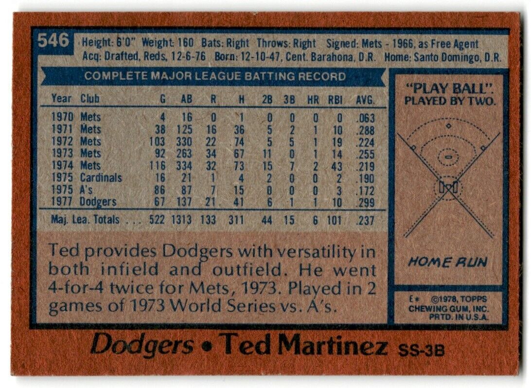 1978 Topps Ted Martinez Los Angeles Dodgers #546