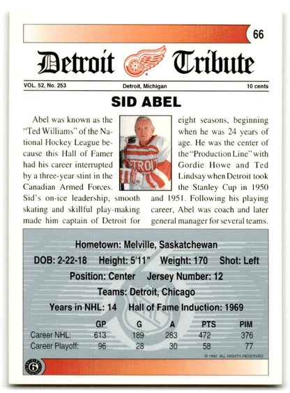 1991-92 Ultimate Original 6 French Sid Abel Detroit Red Wings #66