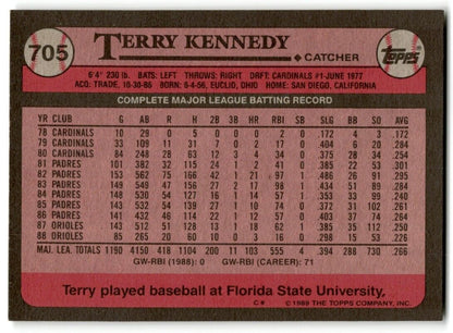 1989 Topps Terry Kennedy Baltimore Orioles #705