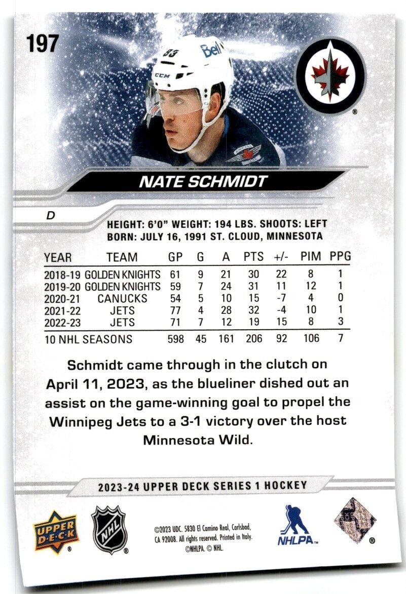 2023-24 Upper Deck Nate Schmidt Winnipeg Jets #197