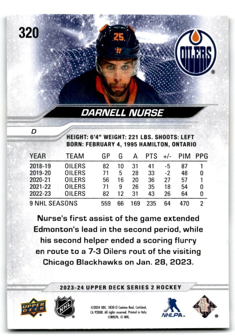 2023-24 Upper Deck Darnell Nurse Edmonton Oilers #320