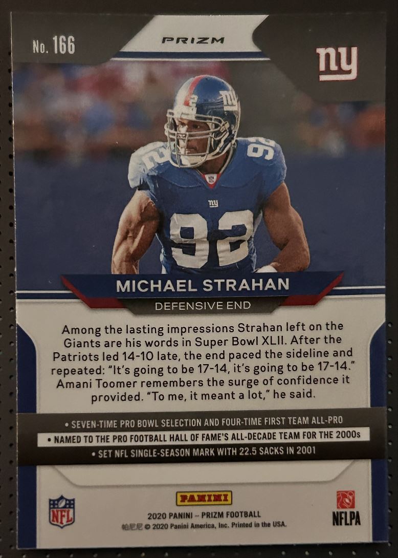 2020 Panini Prizm Orange Laser Michael Strahan Orange New York Giants #166