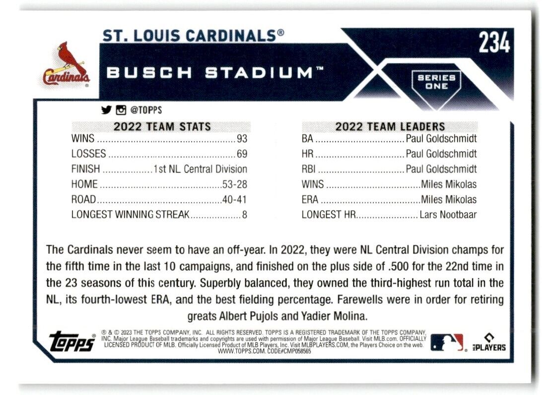 2022 Topps 1st Edition St. Louis Cardinals St. Louis Cardinals #234