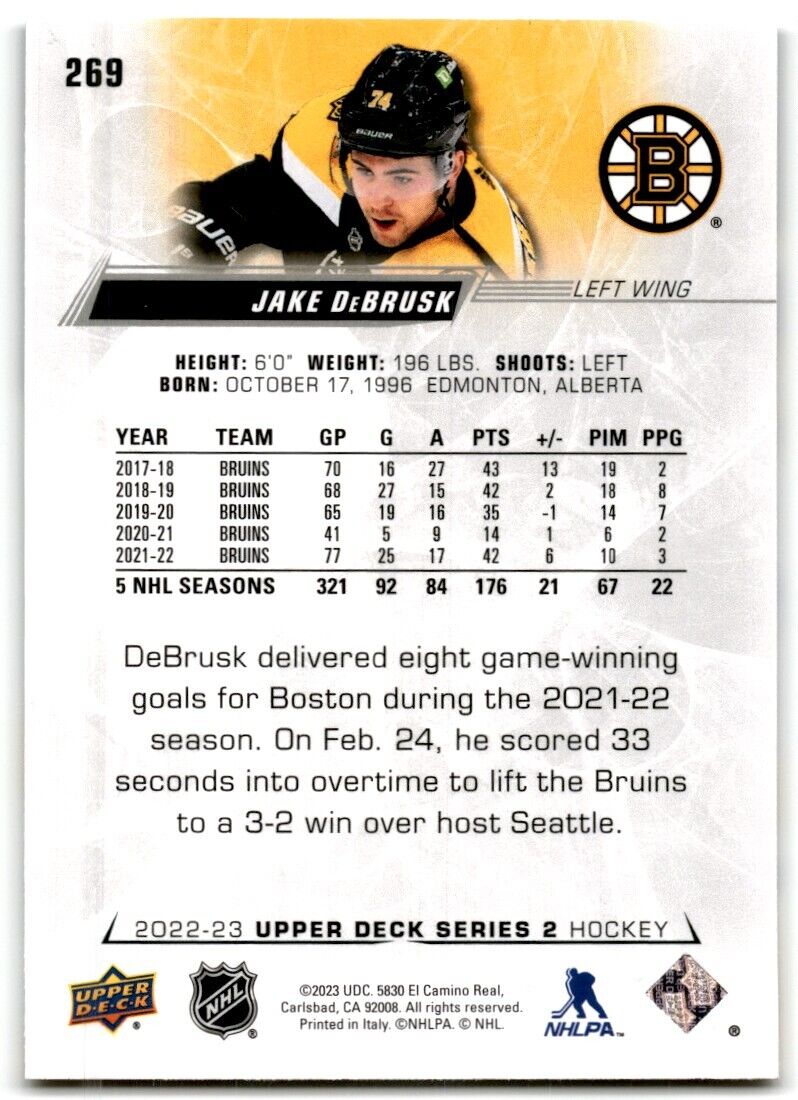 2022-23 Upper Deck Jake DeBrusk Boston Bruins #269