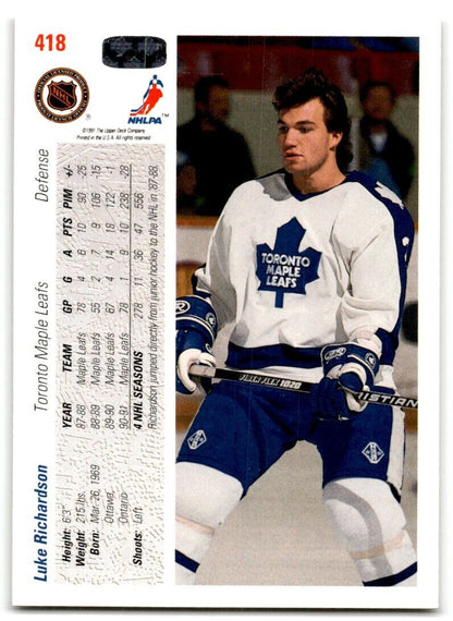 1991-92 Upper Deck Luke Richardson Toronto Maple Leafs #418