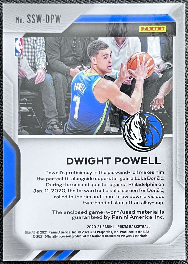 2020-21 Panini Prizm Sensational Swatches Dwight Powell Dallas Mavericks