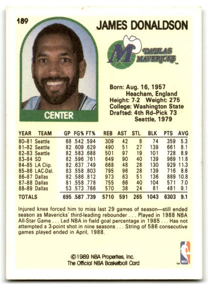 1989-90 Hoops James Donaldson Dallas Mavericks #189