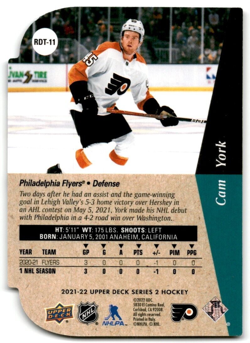 2021-22 Upper Deck Rookie Die-Cut Cam York Rookie Philadelphia Flyers #RDT-11