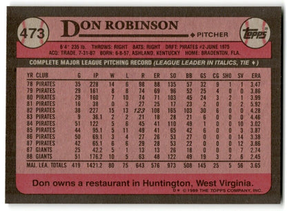 1989 Topps Don Robinson San Francisco Giants #473