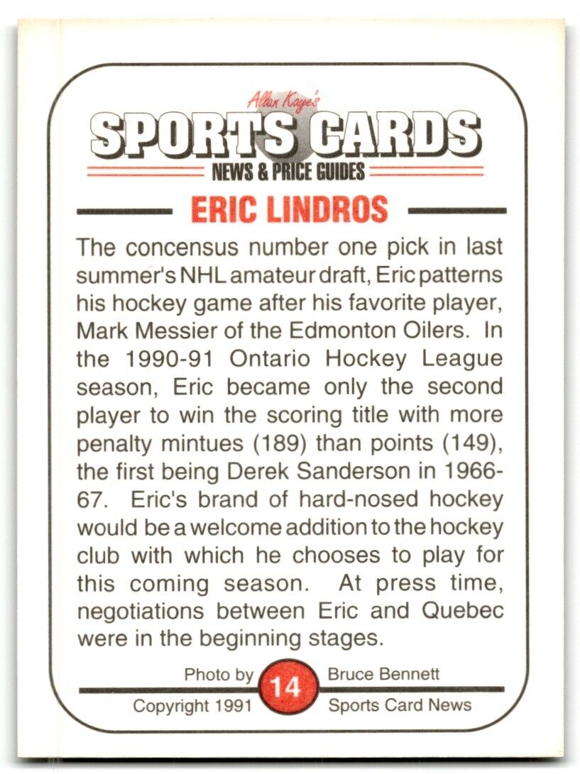 1991-92 Sports Card News Eric Lindros Oshawa #14