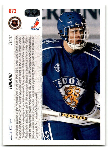 1991-92 Upper Deck Juha Ylonen Rookie Finland #673