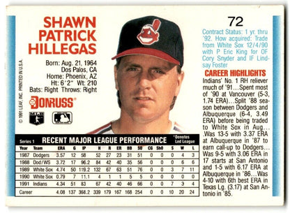 1992 Donruss Shawn Hillegas Cleveland Indians #72