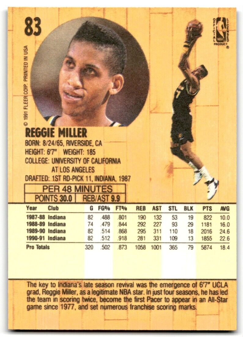 1991-92 Fleer Reggie Miller Indiana Pacers #83