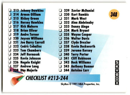 1991-92 SkyBox Checklist 4 (181-244) #348