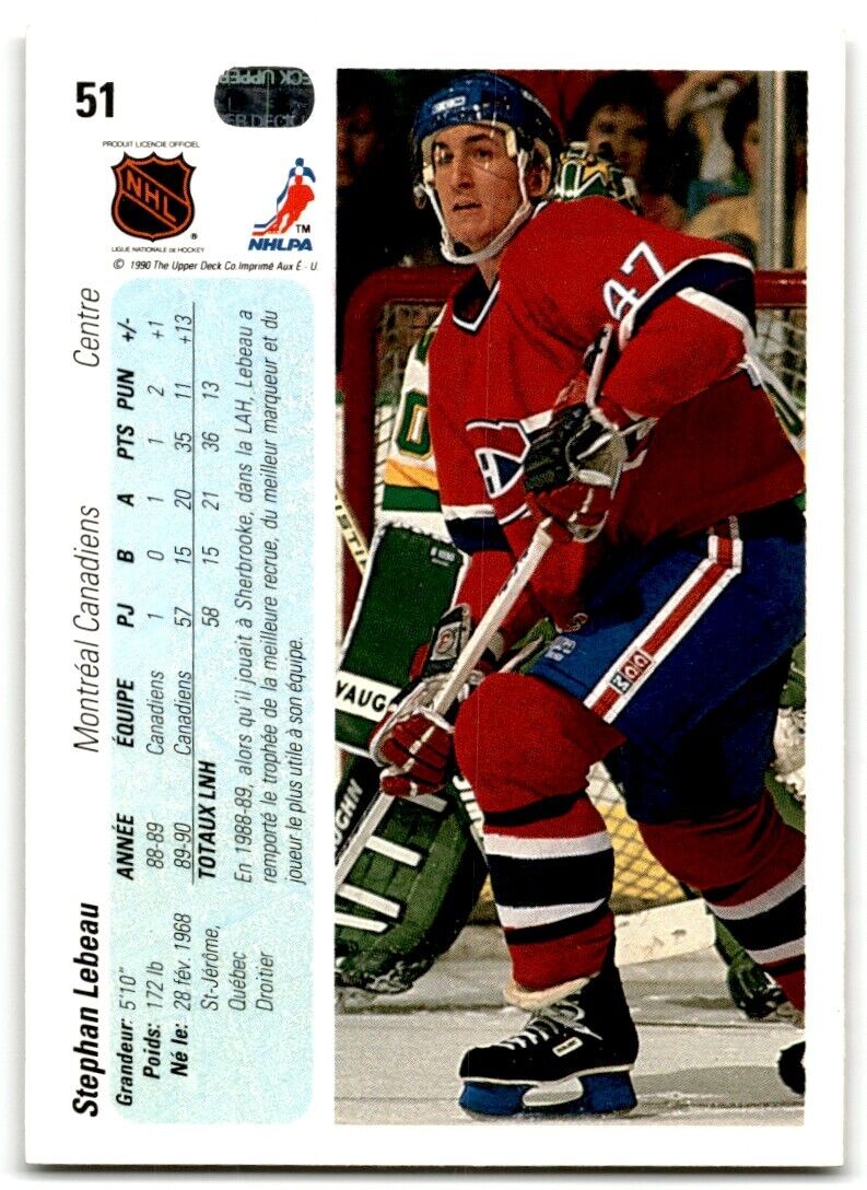 1990-91 Upper Deck French Stephan Lebeau Rookie Montreal Canadiens #51