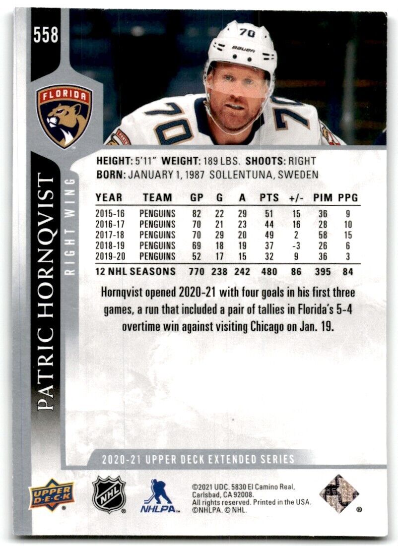 2020-21 Upper Deck Patric Hornqvist Florida Panthers #558