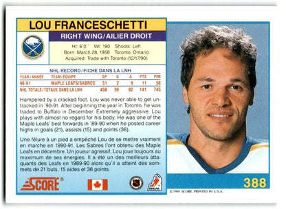 1991-92 Score Canadian Lou Franceschetti Buffalo Sabres #388