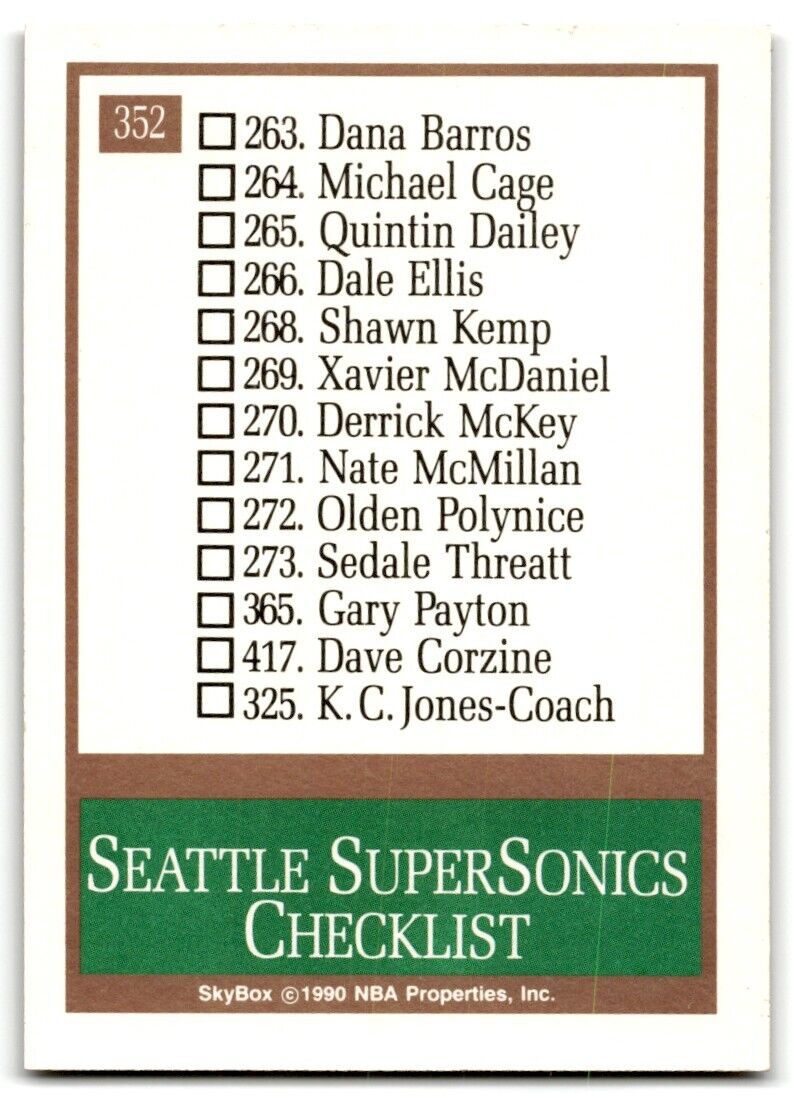 1990-91 SkyBox Seattle SuperSonics Seattle SuperSonics #352