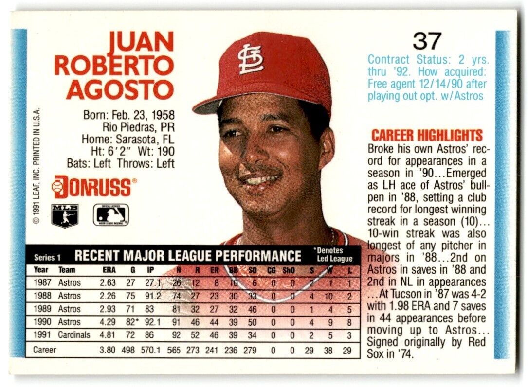 1992 Donruss Juan Agosto St. Louis Cardinals #37