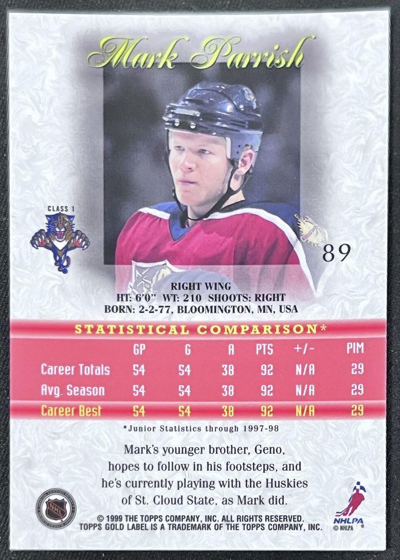 1998-99 Topps Gold Label Mark Parrish Florida Panthers #89