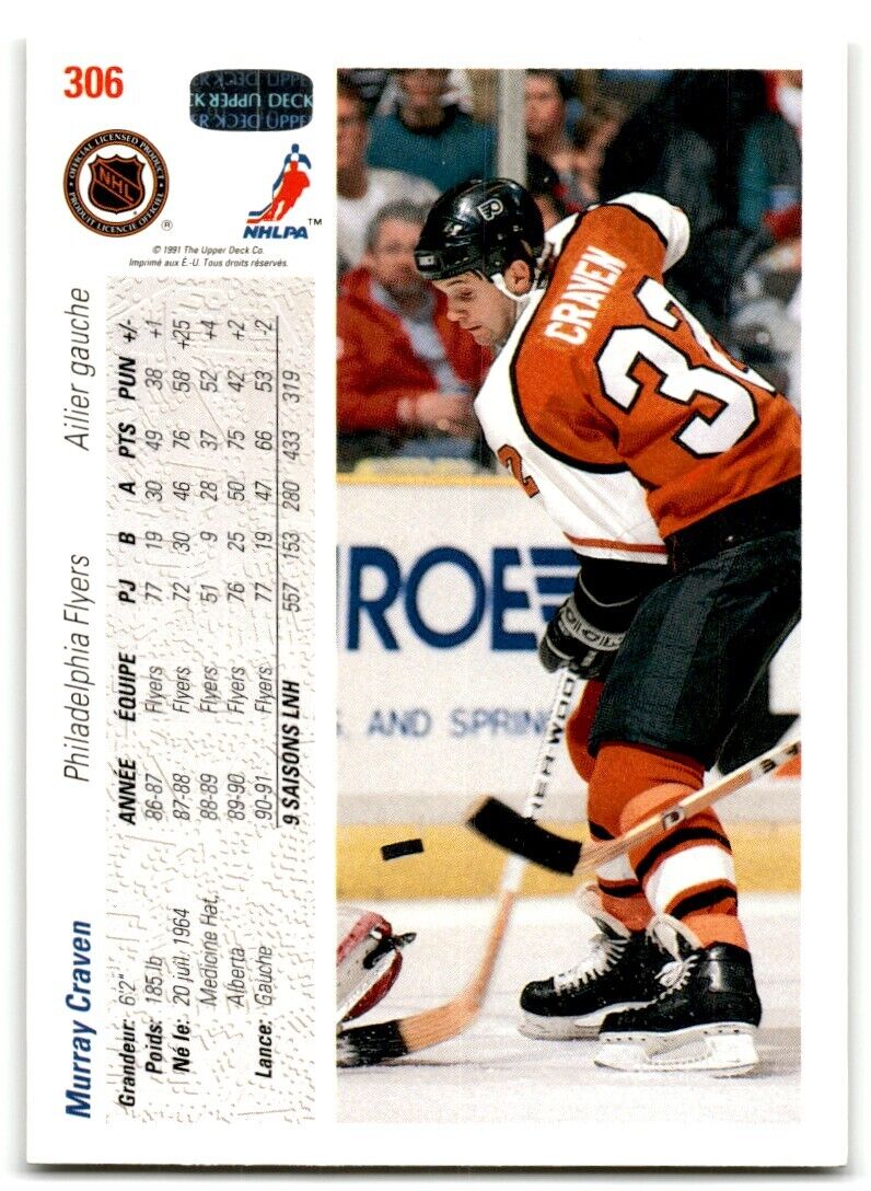 1991-92 Upper Deck French Murray Craven Philadelphia Flyers #306