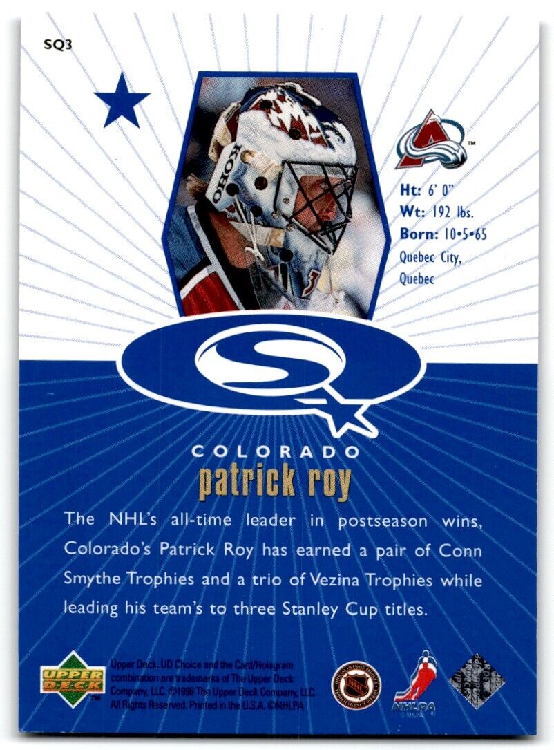 1998-99 UD Choice StarQuest Blue Patrick Roy Colorado Avalanche #SQ3